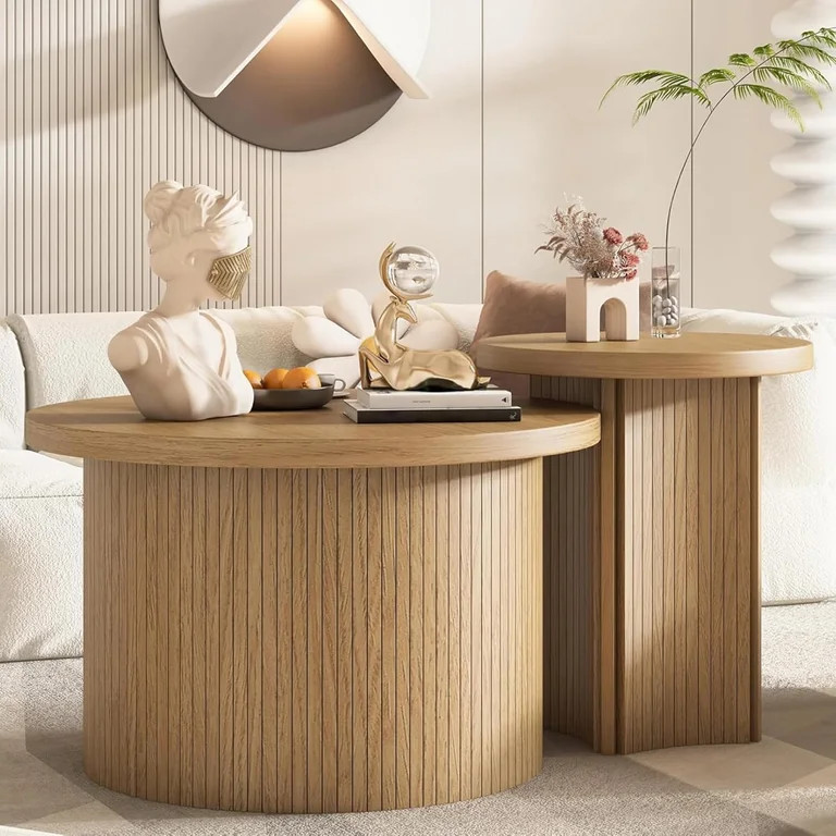 Modern Nesting Coffee Table Set of 2, Wood Round Table for Living Room Bedroom Balcony | Walmart (US)
