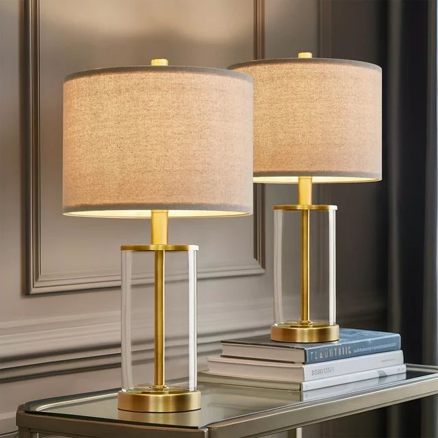 Oneach Modern Metal Table Lamp Set of 2 with USB Port, Gold Glass Nightstands Bedside Lamps for L... | Walmart (US)