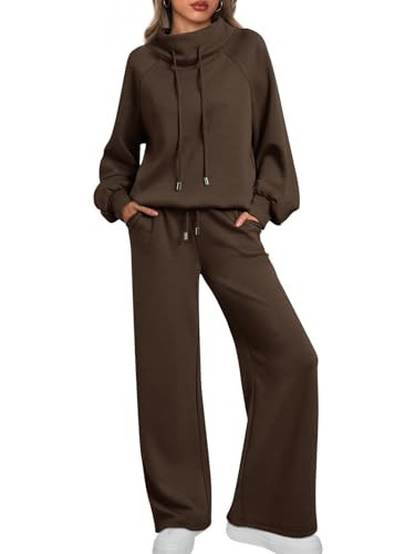 AUTOMET Lounge Sets for Women Sweatsuits 2 Piece Outfits 2025 Chocolate Brown Fall Clothes Sweatshirt Wide Leg Sweatpants Coffee S | Amazon (US)
