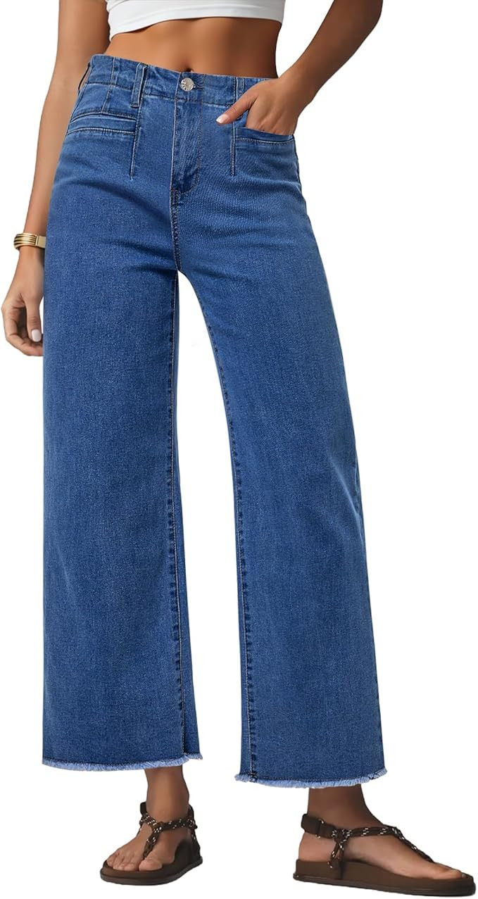 GRAPENT Wide Leg Jeans for Women High Waisted Trendy Jeans Denim Pants Stretchy Baggy with Pocket... | Amazon (US)