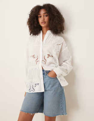 Mango long sleeve embroidered cut out detailed shirt in white | ASOS (Global)