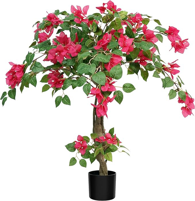 3FT Artificial Bougainvillea Tree with Realistic Pink Silk Flowers, Tall Faux Flowering Plant in ... | Amazon (US)