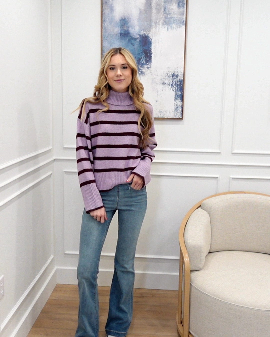Loving this bold stripe moment 💜🤎 This cozy turtleneck sweater from Walmart is the perfect mix of warm + cute! The lilac and chocolate stripes are giving winter style goals. Pair it with flares or straight-leg denim for an effortless, everyday look. Under $50 and so good!

#LTKFindsUnder50 #LTKTall #LTKSeasonal