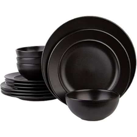 Stone Lain Coupe Dinnerware Set, Service For 4, Black Matte | Amazon (US)