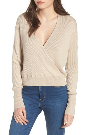 Women's Leith Rib Wrap Sweater, Size XX-Small - Brown | Nordstrom