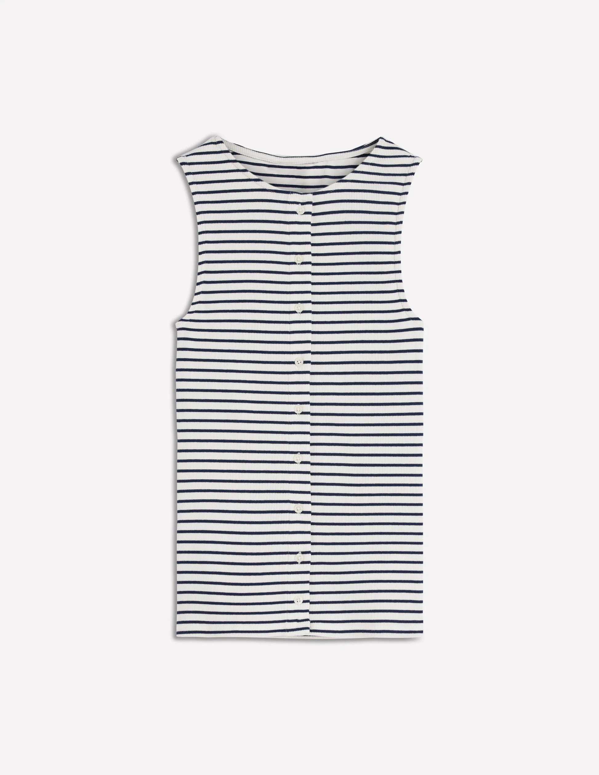 Evie Button Through Rib Vest-Ivory, Navy Stripe | Boden (US)