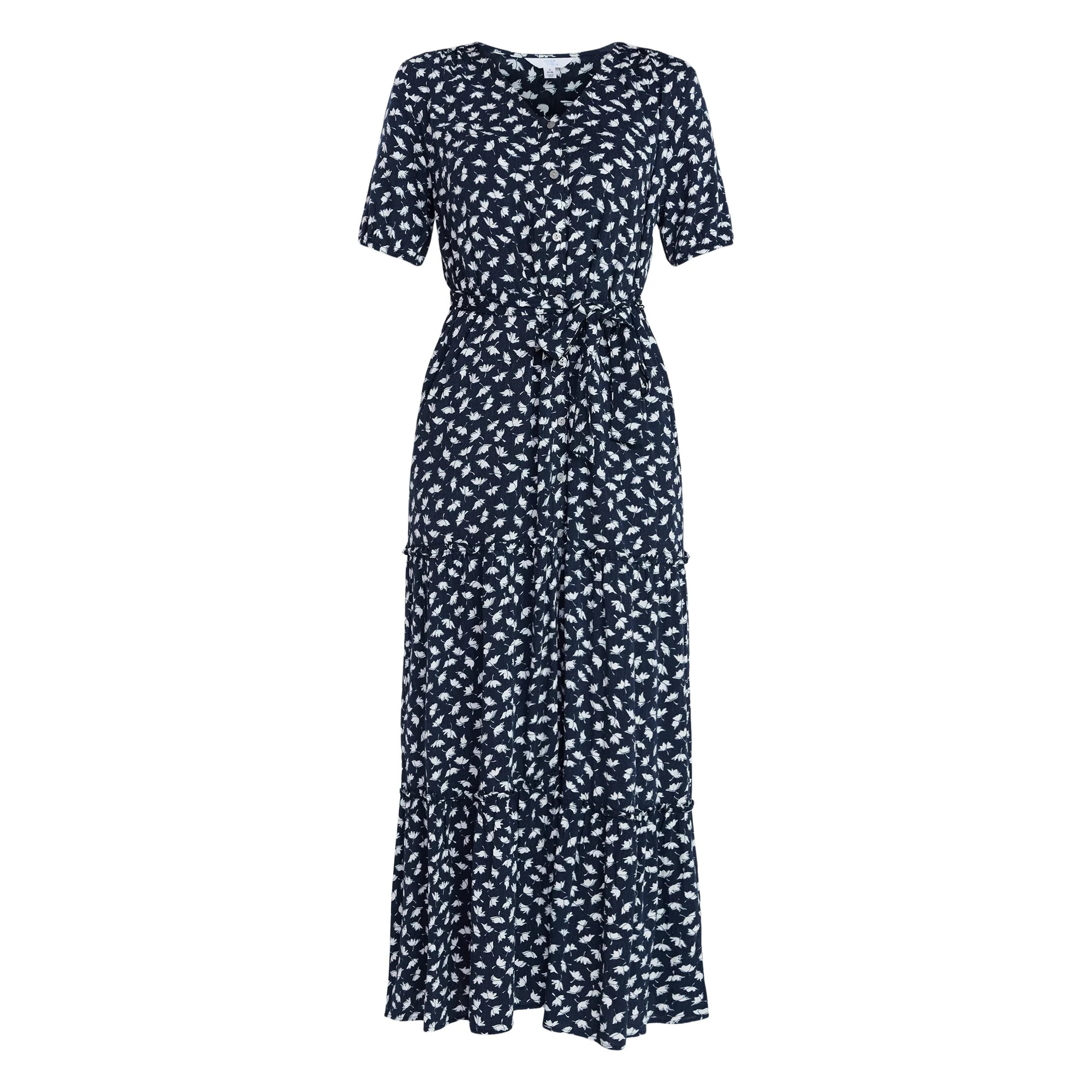 Time and Tru Women’s Crinkle Maxi Dress with Short Sleeves, Sizes XS-XXXL | Walmart (US)