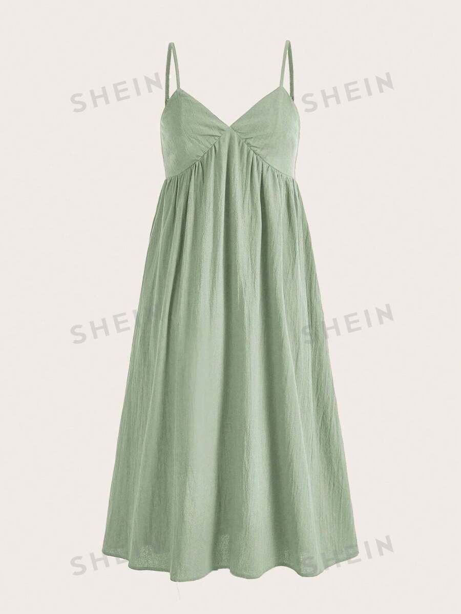 SHEIN EZwear Mint Green Woven Holiday Style Spaghetti Strap Maxi Dress | SHEIN