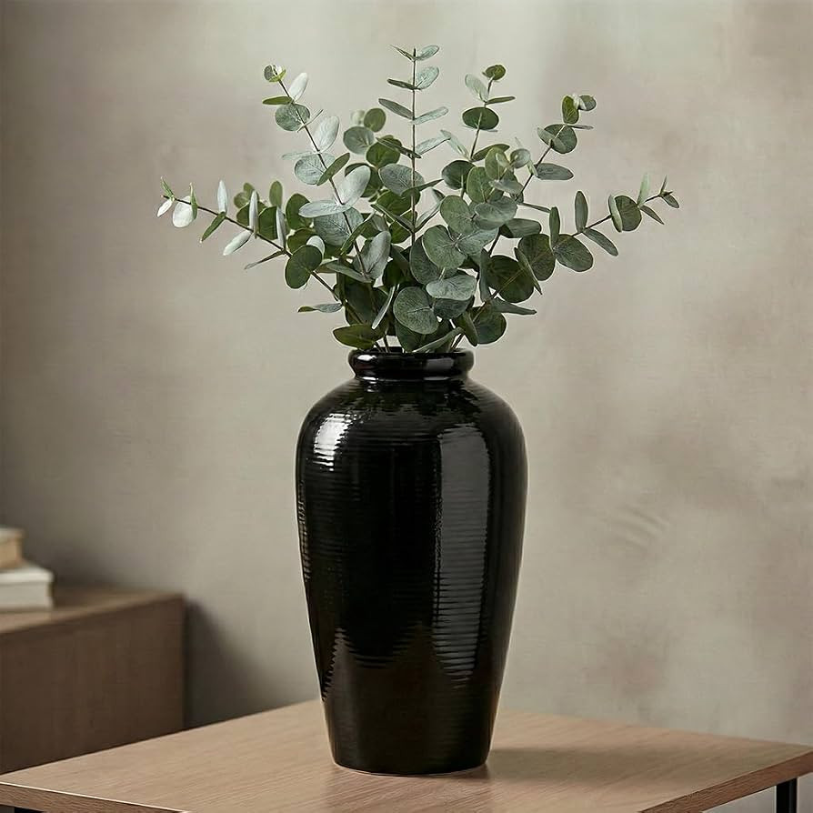 Black Vase for Home Decor, 11 Inch Tall Ceramic Flower Vases for Centerpiece, Modern Decorative M... | Amazon (US)