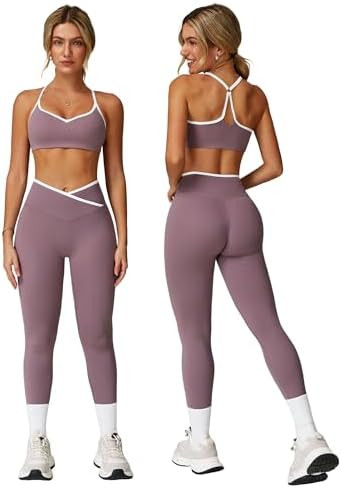 ABOCIW Workout Sets for Women 2 Piece Color Block Strappy Sports Bra High Waist Shorts Gym Yoga P... | Amazon (US)
