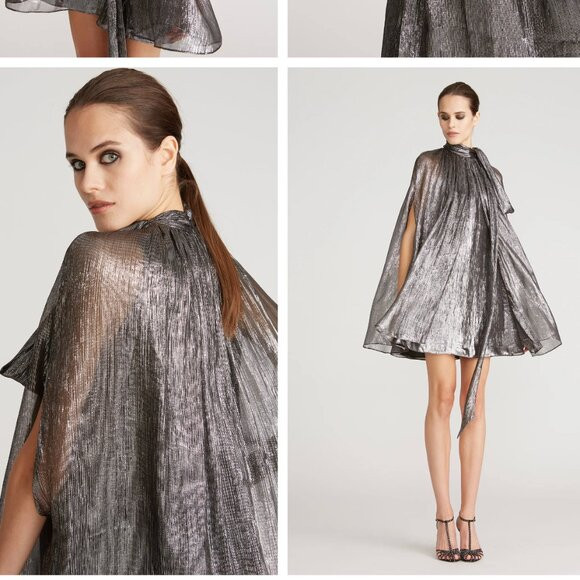 Halston | OPHELIA LUREX CHIFFON DRESS | Silver cape dress | Poshmark