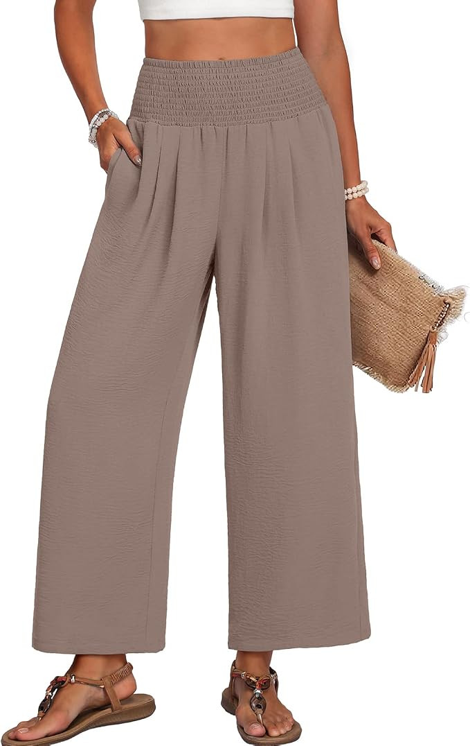 Lepunuo Wide Leg Palazzo Pants for Women Summer Trousers with Pockets | High Smocked Waisted, Bea... | Amazon (US)