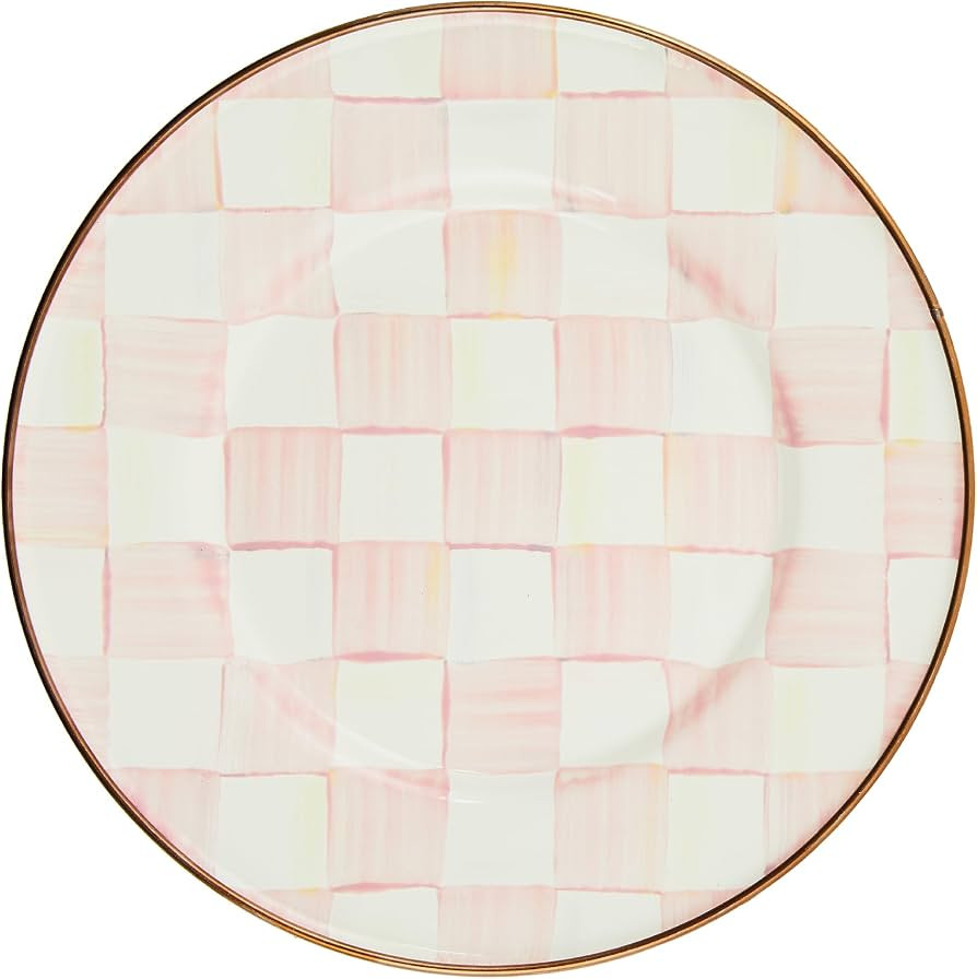 MACKENZIE-CHILDS Enamel Salad and Dessert Plate, Pink-and-White Rosy Check     Hand-painted desig... | Amazon (US)