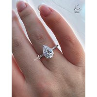 Pear Cut Ring With Hidden Halo. Sterling Silver 925 Engagement 3Ct Pear Shaped Simulated Diamond And | Etsy (US)