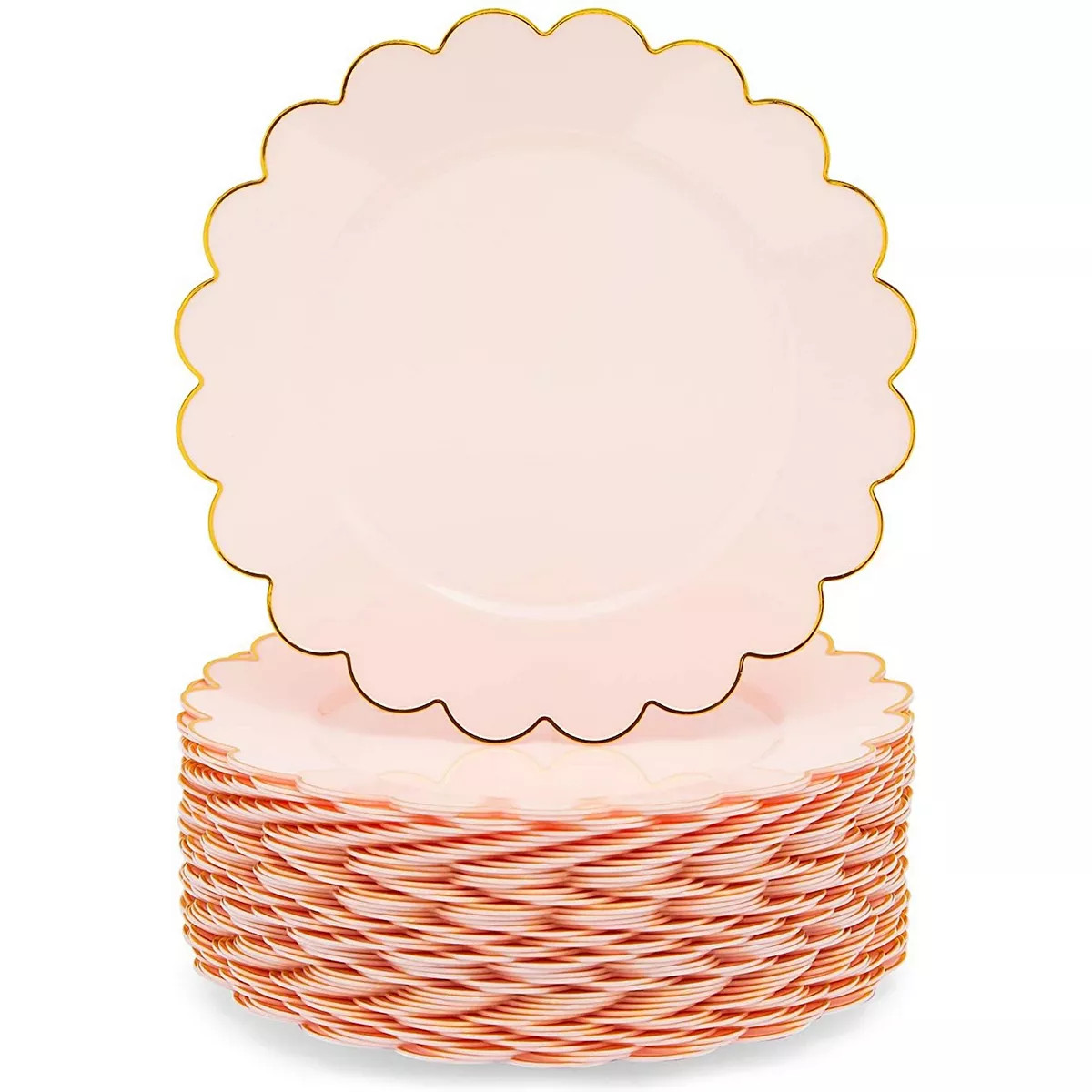 50 Pack Pink And Gold Plastic Plates, 9 Inch Scalloped Plates For Birthday Party | Kohl's