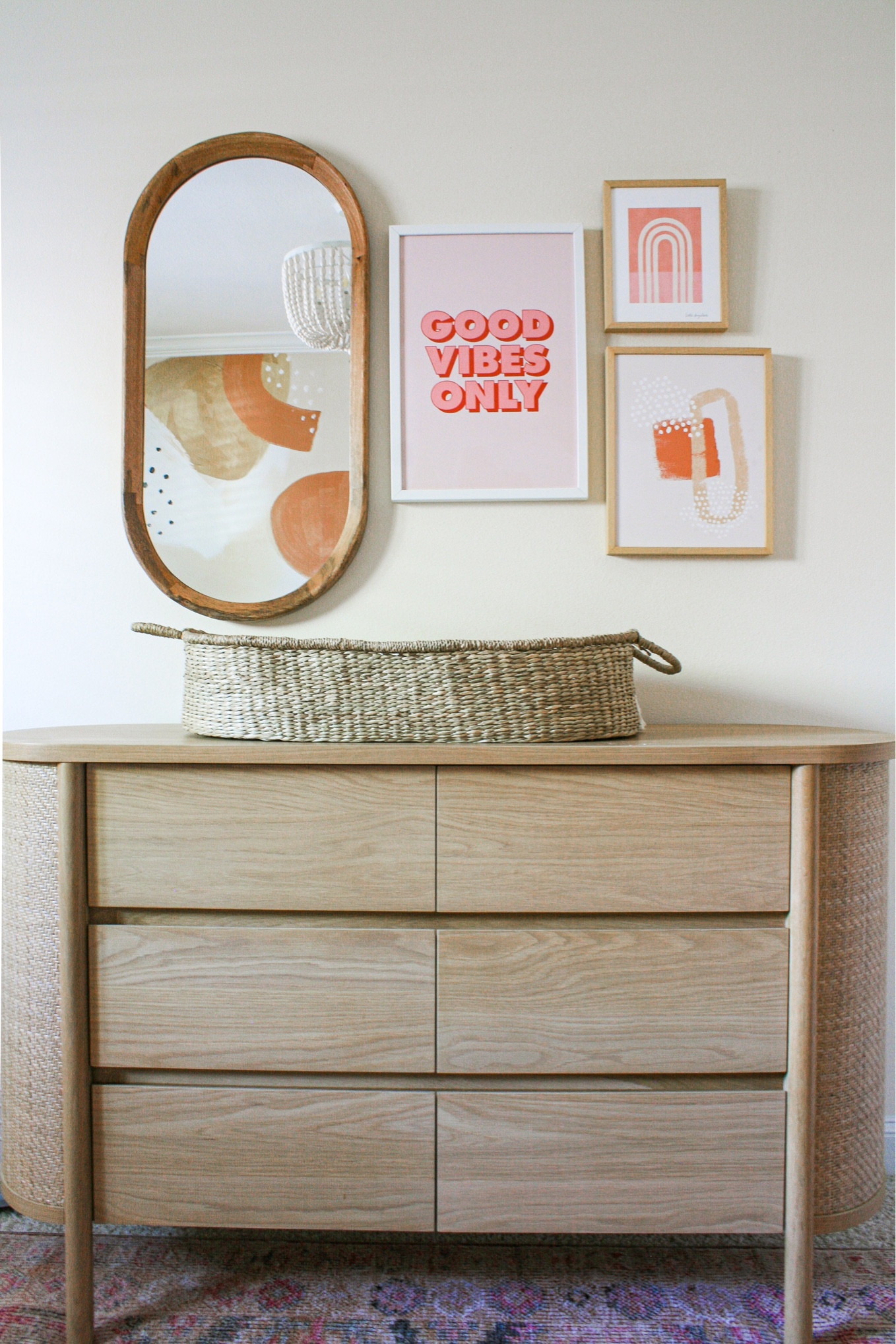 Girl nursery changing table with gallery wall of art - only good vibes 💕

#LTKkids #LTKbaby #LTKhome