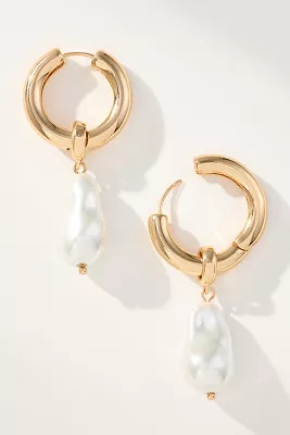 Pearl Drop Huggie Hoop Earrings | Anthropologie (US)