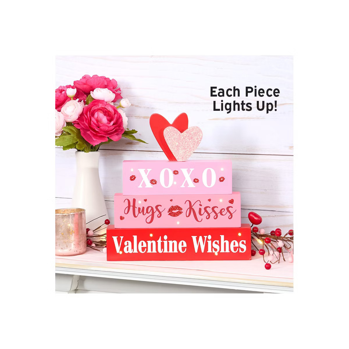The Lakeside Collection Valentine's LED Lighted Stacked Block Sign with Hearts | Target