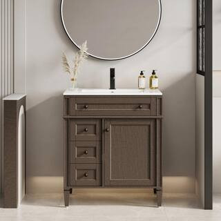eclife 30 in. W x 18 in. D x 34 in. H 1-Sink Freestanding Bath Vanity in Brown With White Ceramic... | The Home Depot