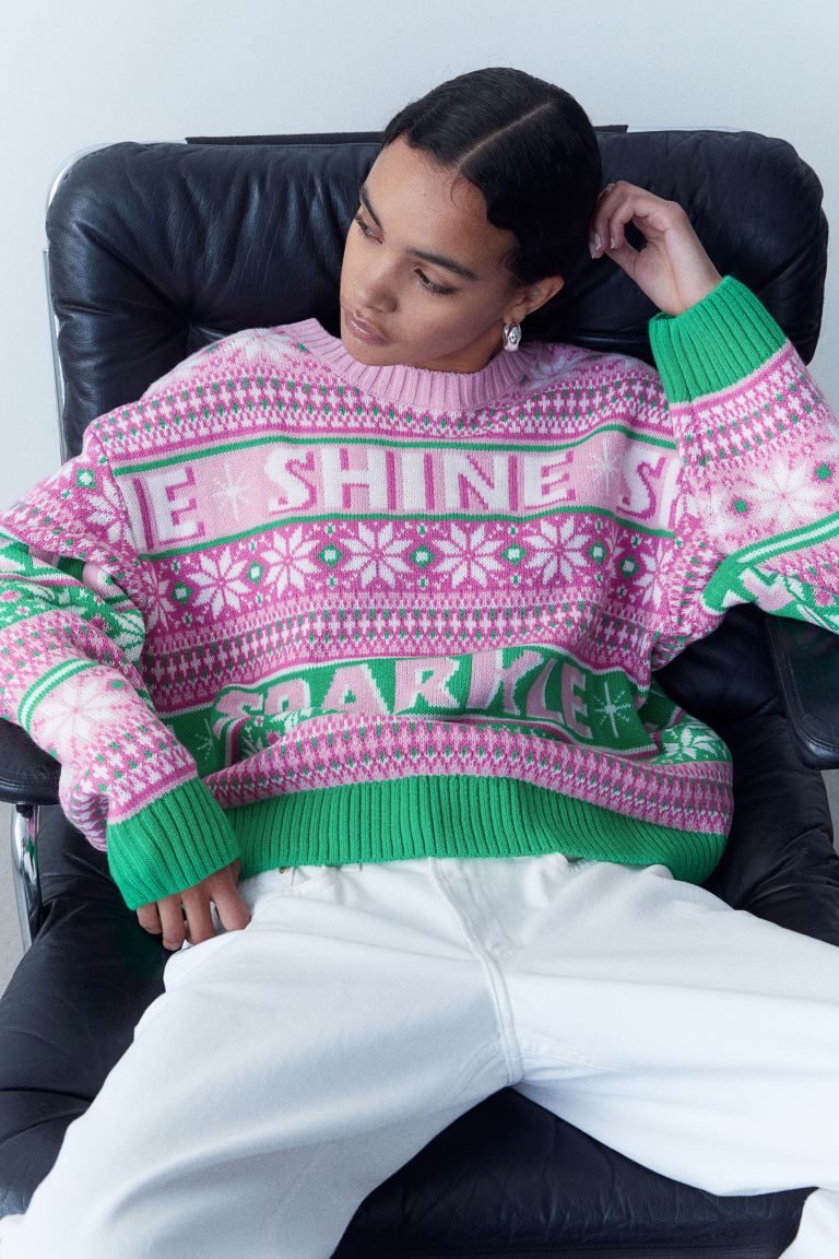 Jacquard-knit Sweater - Light pink/Shine - Ladies | H&M US | H&M (US + CA)