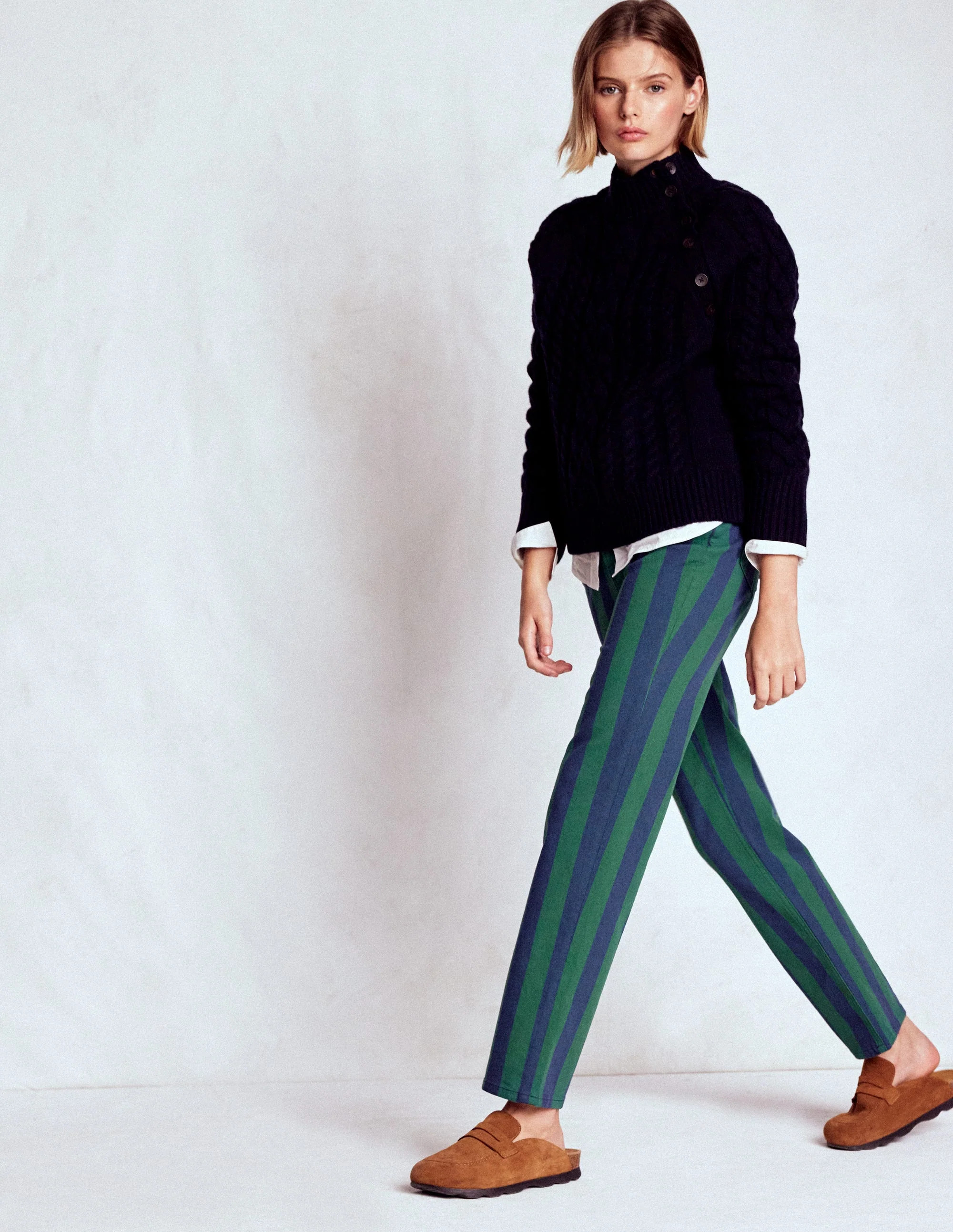 High Rise Stripe Jeans-Green and Navy Stripe | Boden (US)