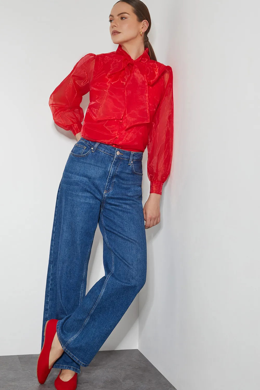 Monsoon Rosa Organza Pussybow Blouse Red | Debenhams | Debenhams UK