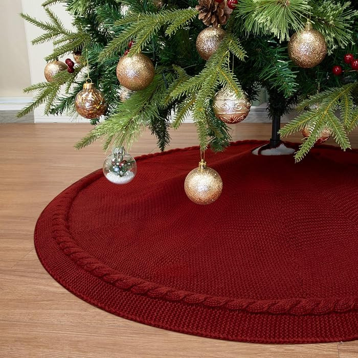 WBHome Christmas Tree Skirt, 52 inch Cable Knit Knitted Thick Rustic Holiday Decoration, Christma... | Amazon (US)