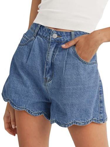 Tankaneo Womens High Waist Jean Shorts Summer Casual Scalloped Hem Cute Trendy Loose Fit Denim Sh... | Amazon (US)
