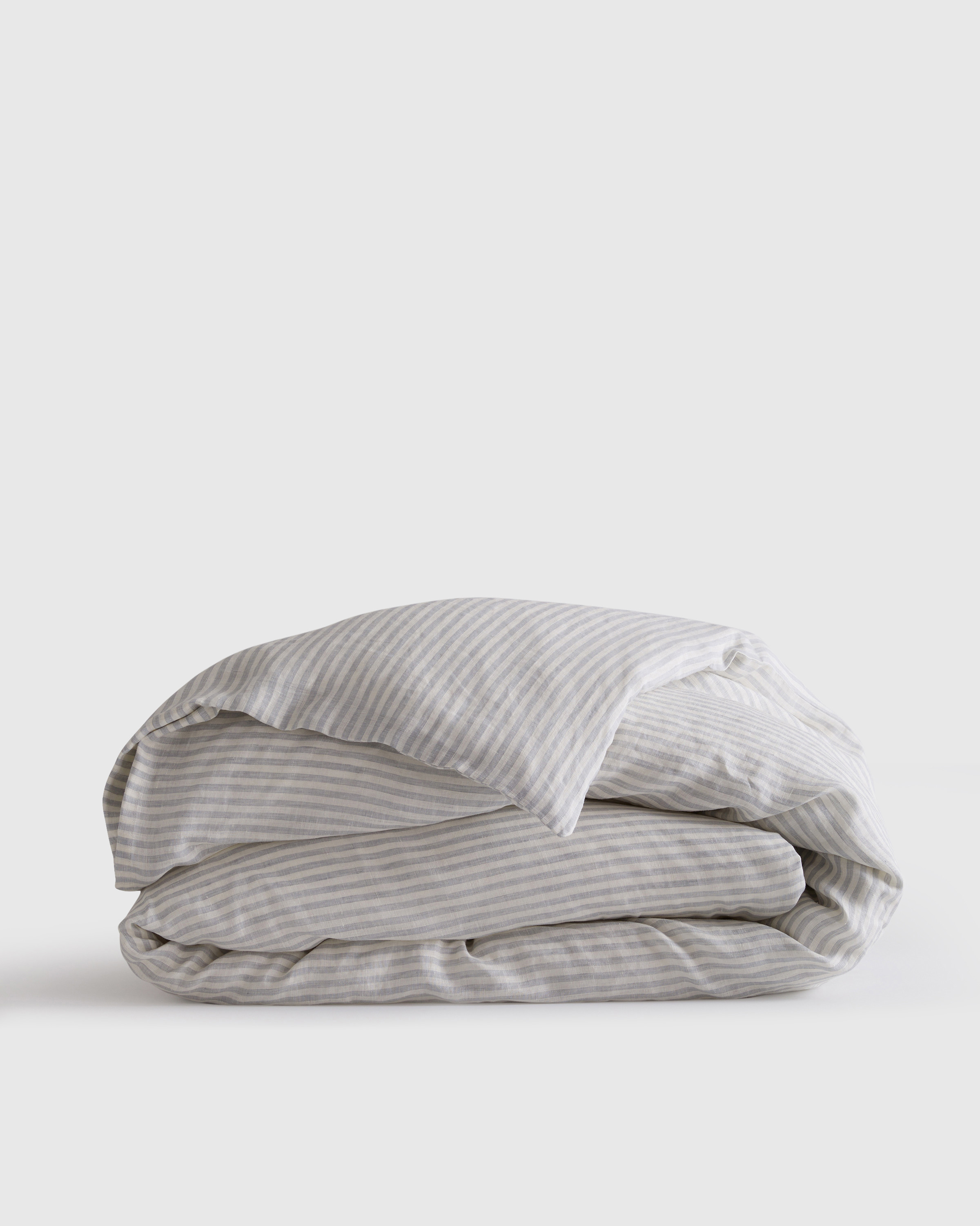 Quince | European Linen Duvet Cover in Mist/White Stripe, Size Twin | Quince