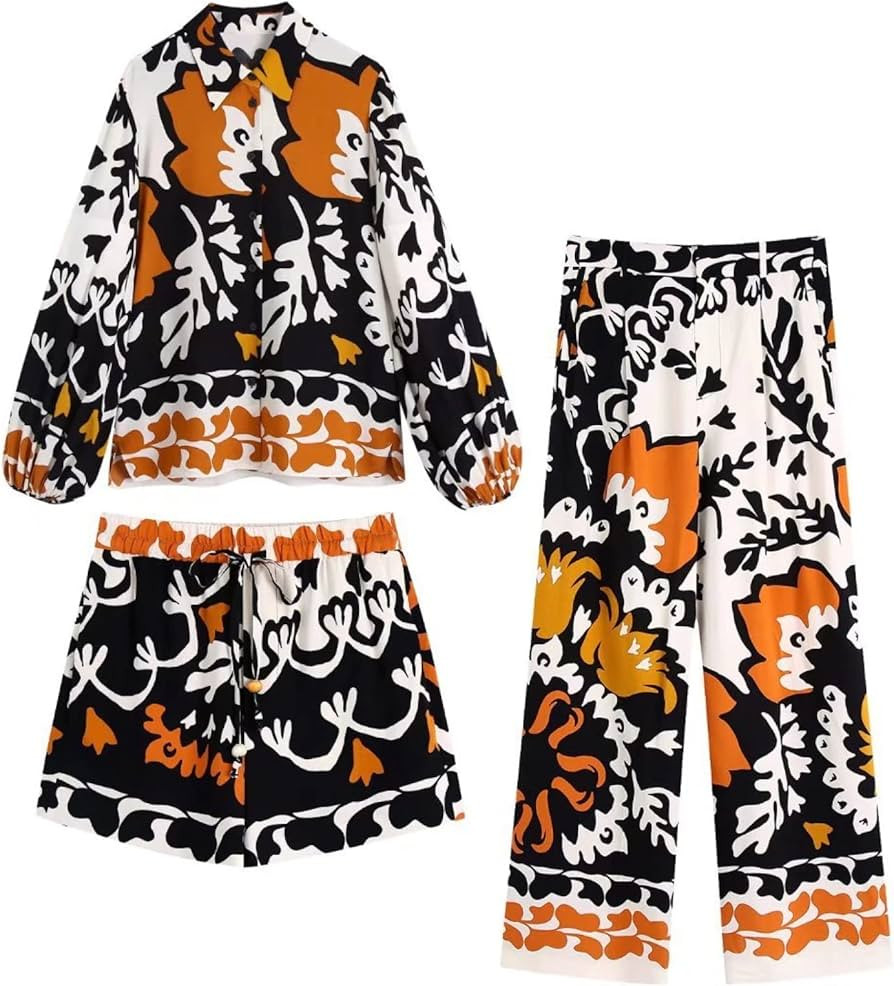 STJDM Nightgown,Sleepwear Women Pajama Set Long Sleeve Short High Waist Trousers Pajyma Home Nigh... | Amazon (US)