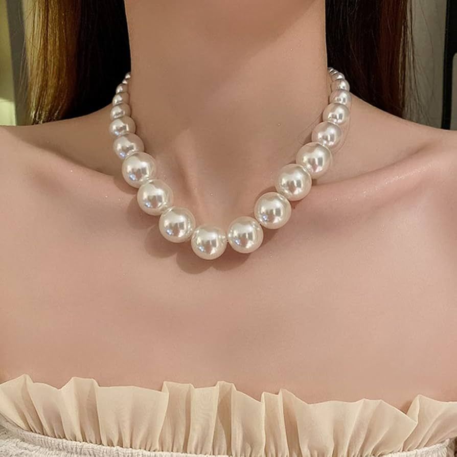 fxmimior Boho Short Large Vintage Pearl Shiny Choker Necklaces Dainty Pearls Simple 1920s Choker ... | Amazon (US)