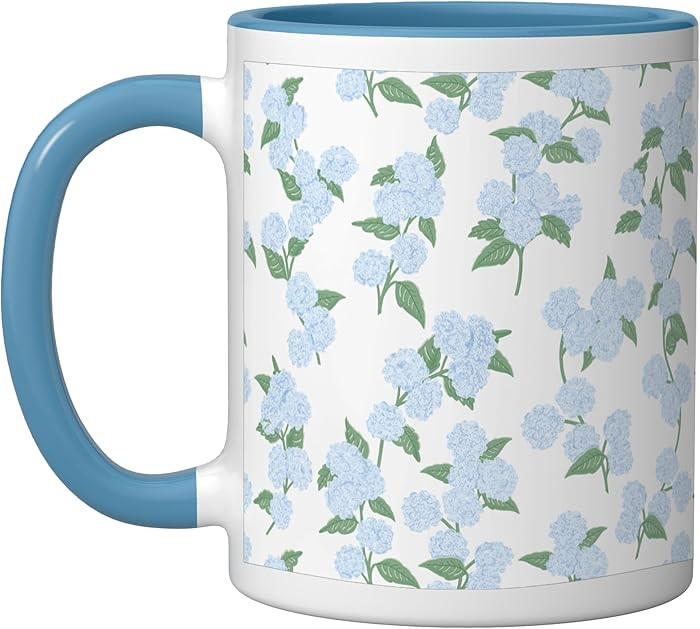 Preppy Coquette Hydrangeas in Pastel Blue Ceramic Mug, Blue/White | Amazon (US)