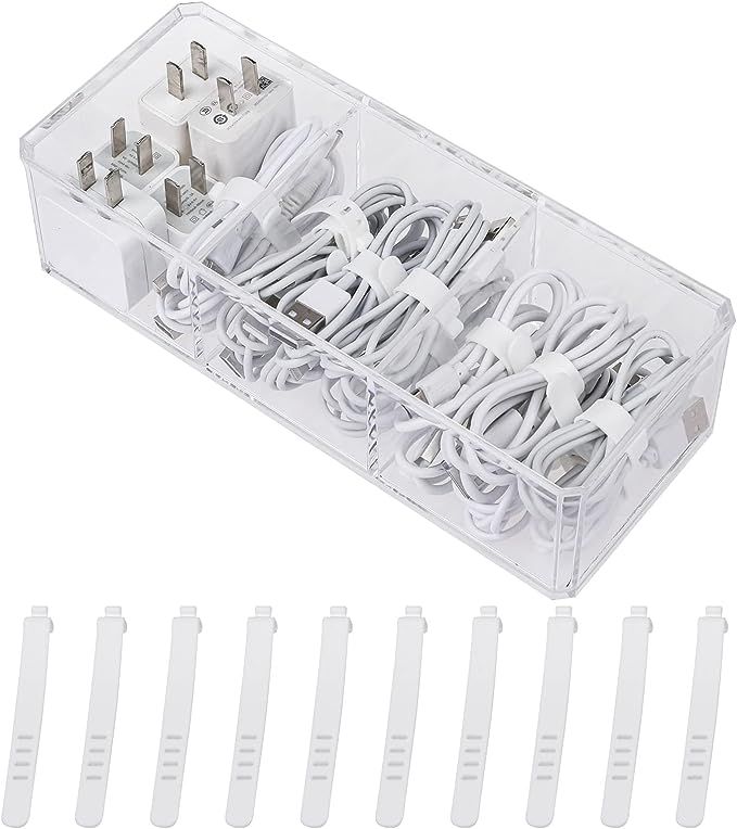 Yesesion Clear Plastic Cable Organizer Box with 10 Wire Ties, Electronics Management Organizer wi... | Amazon (US)