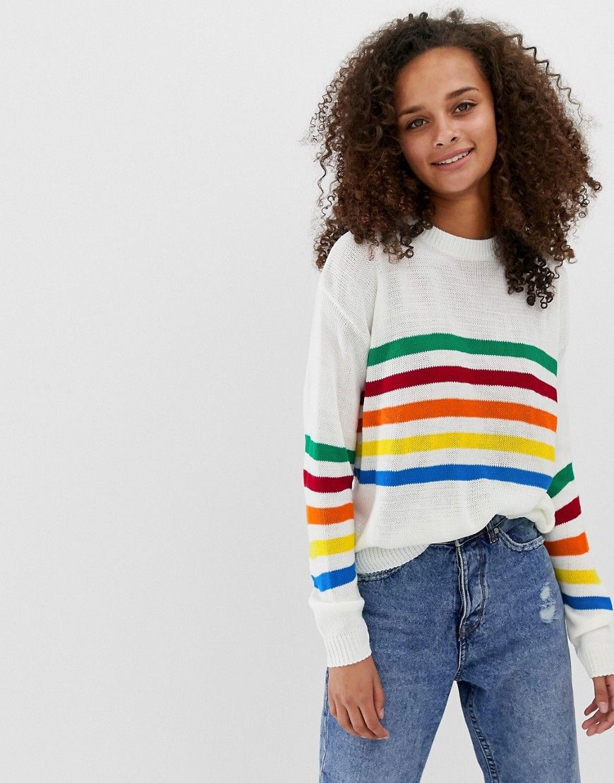 Daisy Street Sweater With Rainbow Stripe Panel - Cream | ASOS US