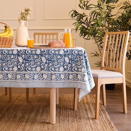 Encasa XO Square Tablecloth 60"x60" 5 ft Blue Jaipuri Block Print Cotton Dining Table Cloth | Han... | Amazon (US)