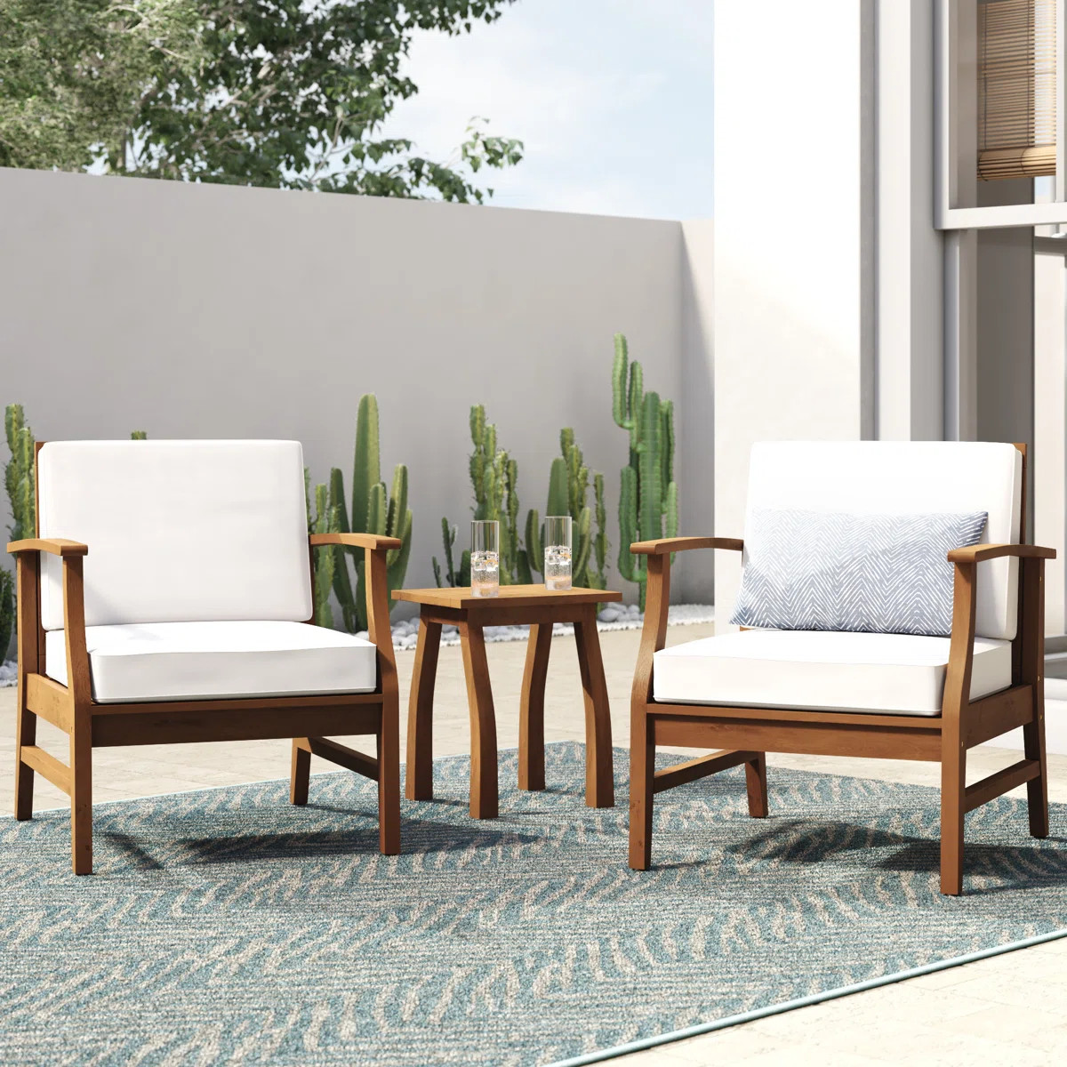 Bevelyn Acacia 2 - Person Patio Conversation Set with Cushions | Wayfair North America