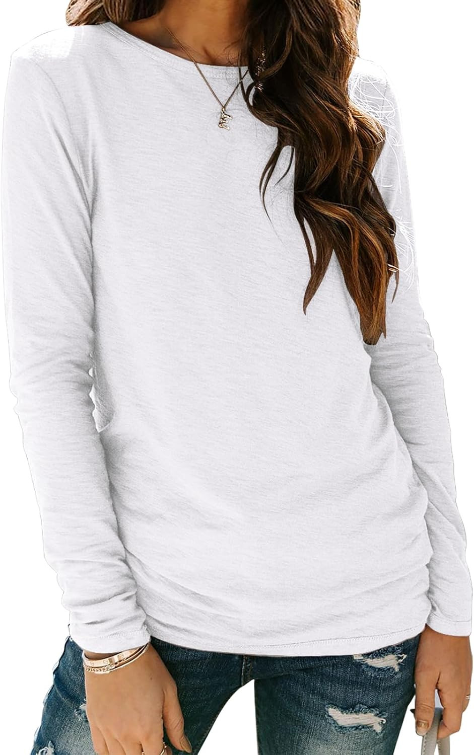 Sherosa Womens T-Shirts Long Sleeve Crew Neck Shirts Basic Tee Tops Blouse | Amazon (US)