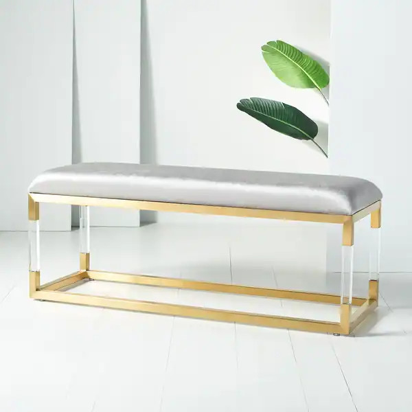 SAFAVIEH Couture Bernadine Acrylic Bench - 48" W x 16" L x 19" H - Grey/Gold | Bed Bath & Beyond