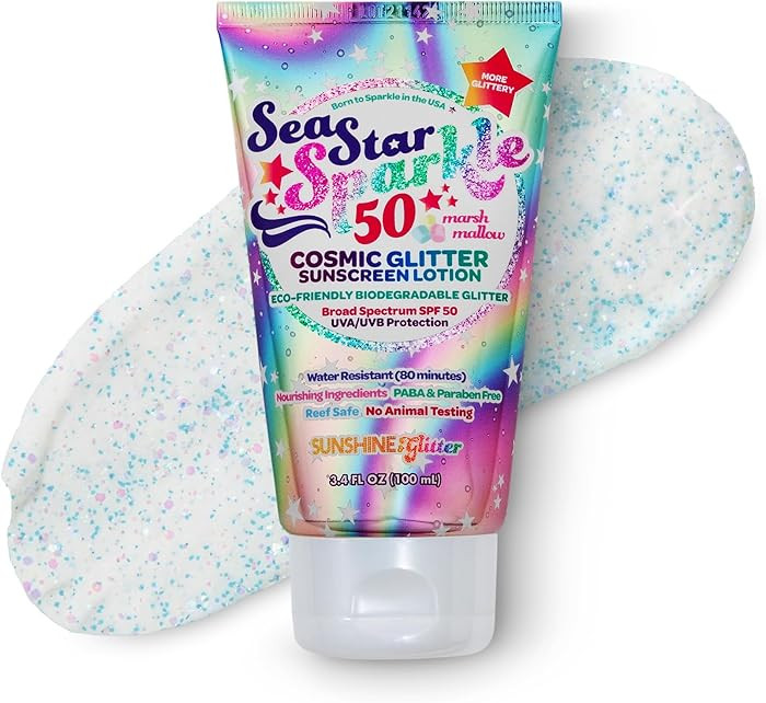 Seastar Sparkle - Cosmic Marshmallow Scented Glitter Sunscreen Lotion - SPF 50 - Biodegradable Su... | Amazon (US)
