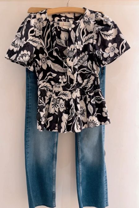 Top and jeans fit TTS
Spring outfit
Anthropologie 

#LTKSpringSale #LTKstyletip #LTKover40