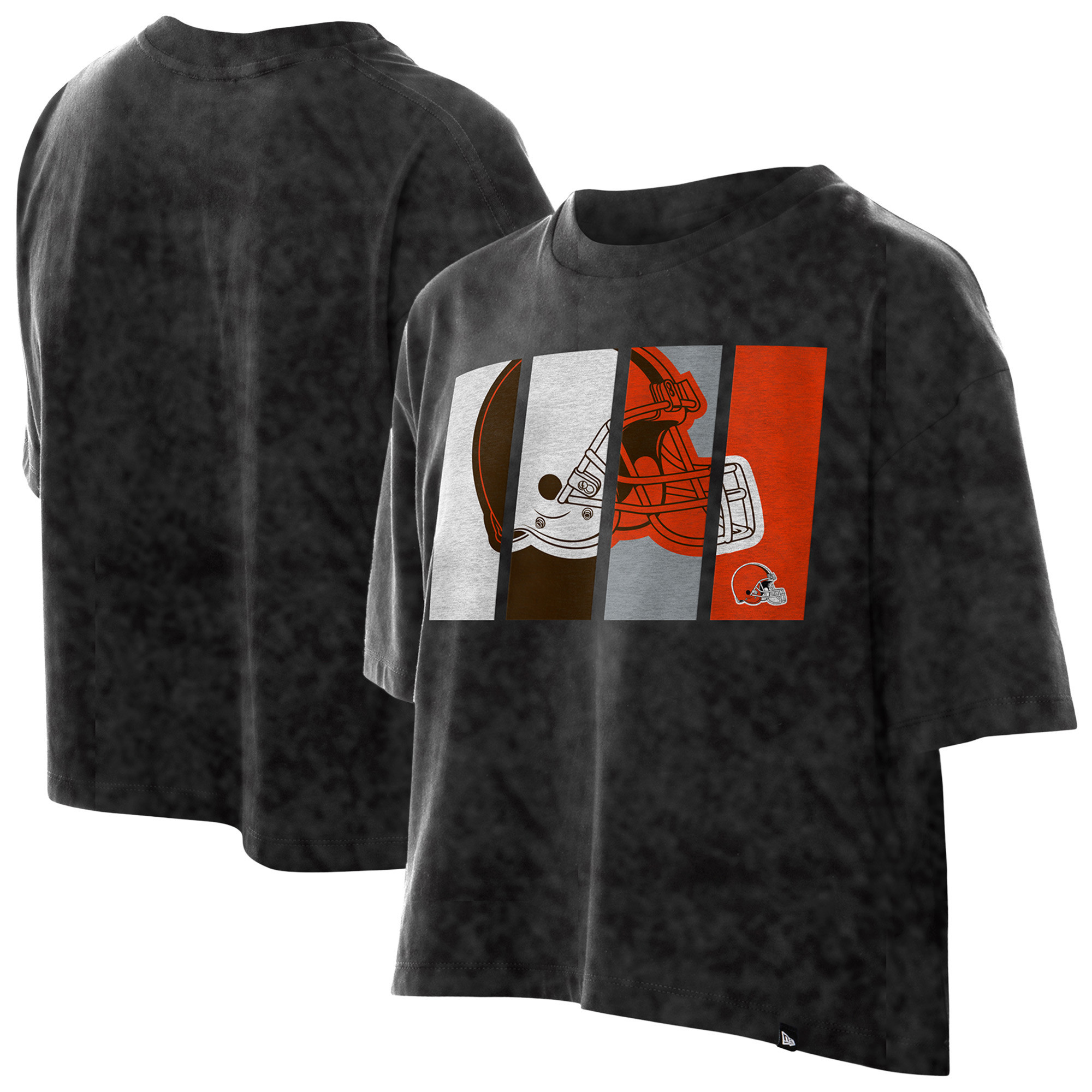 Women's New Era Black Cleveland Browns Boxy Cropped Sport Night Mineral Wash T-Shirt | Fanatics