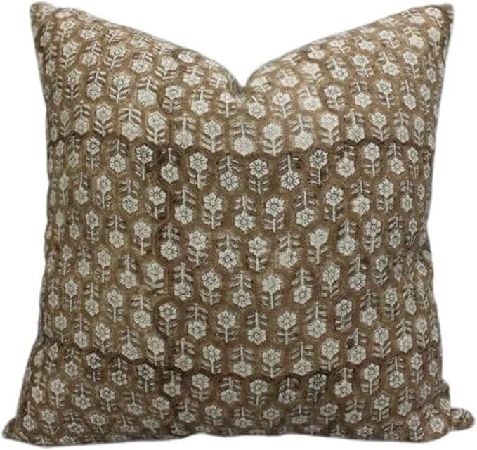 Handmade Thick/Heavy Linen Fabric 22X22 Throw Block Printed Vintage Pillowcase Cushion Cover with... | Amazon (US)