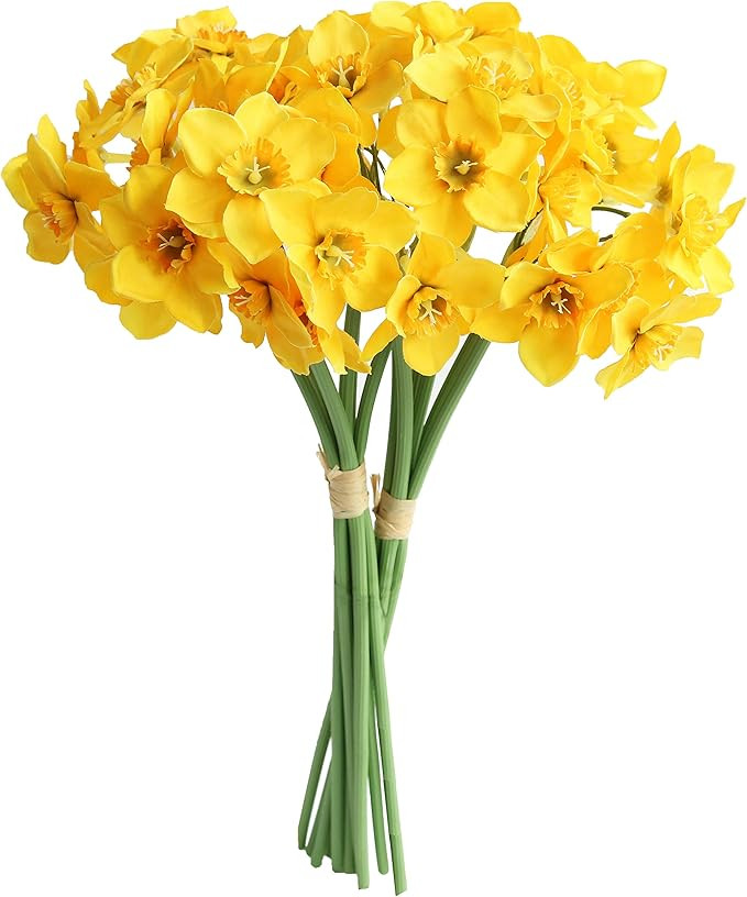 MUFEN 12PCS Artificial Daffodil Tulips Flowers Yellow Spring DIY Silk Flower Arrangement (Yellow) | Amazon (US)