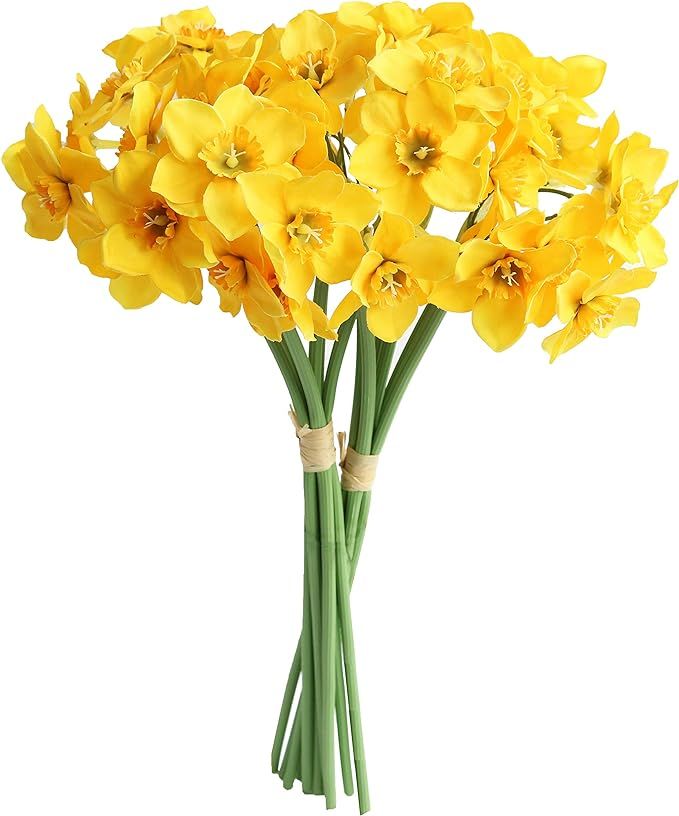 MUFEN 12PCS Artificial Daffodil Tulips Flowers Yellow Spring DIY Silk Flower Arrangement (Yellow) | Amazon (US)