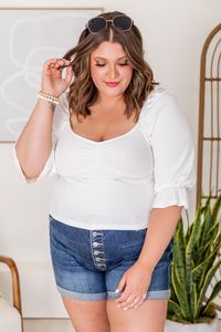 Parkside Picnic Ivory Cropped Ribbed Blouse | Pink Lily