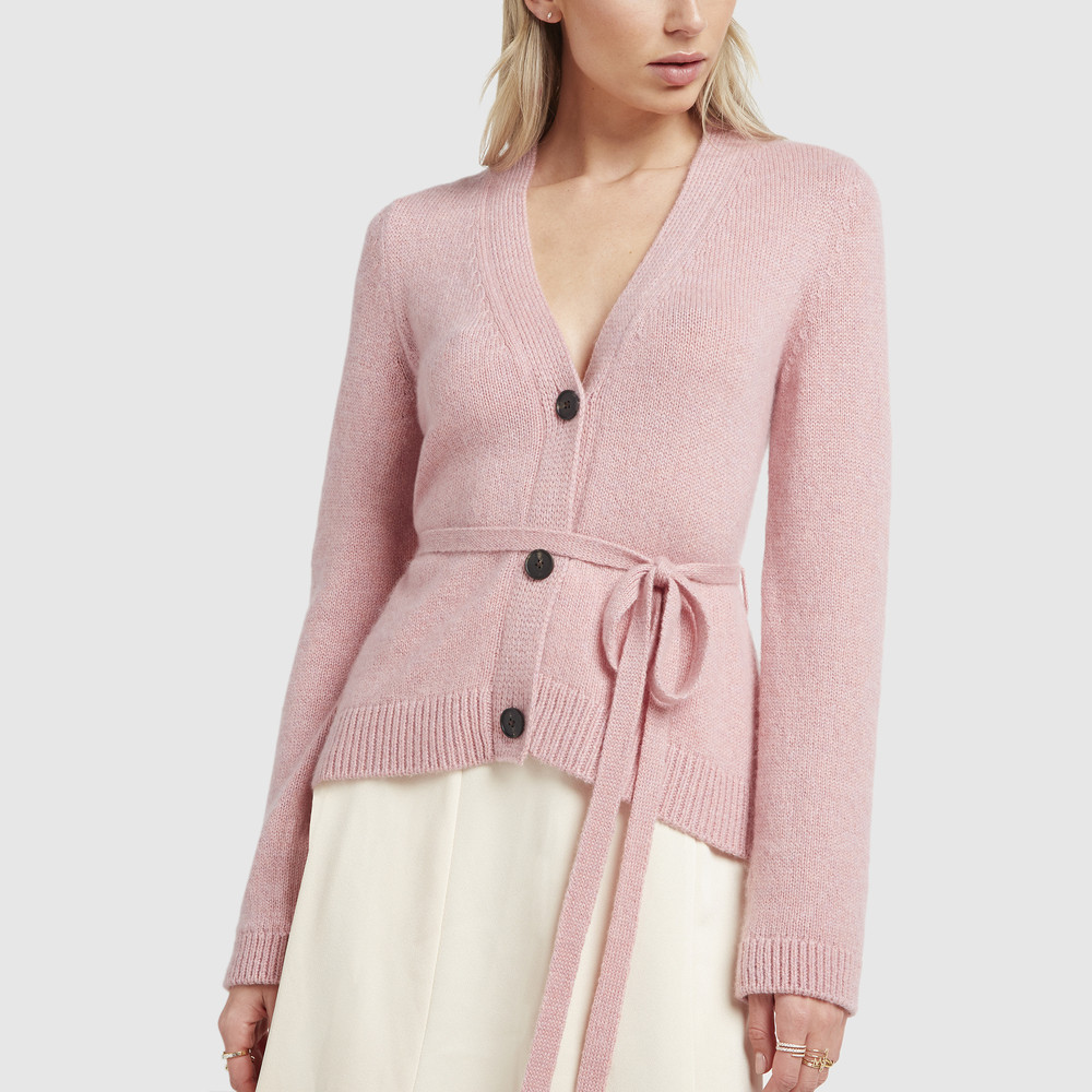 Brock Collection Qottico Cardigan with Waist Tie in Dark Pink, Small | goop
