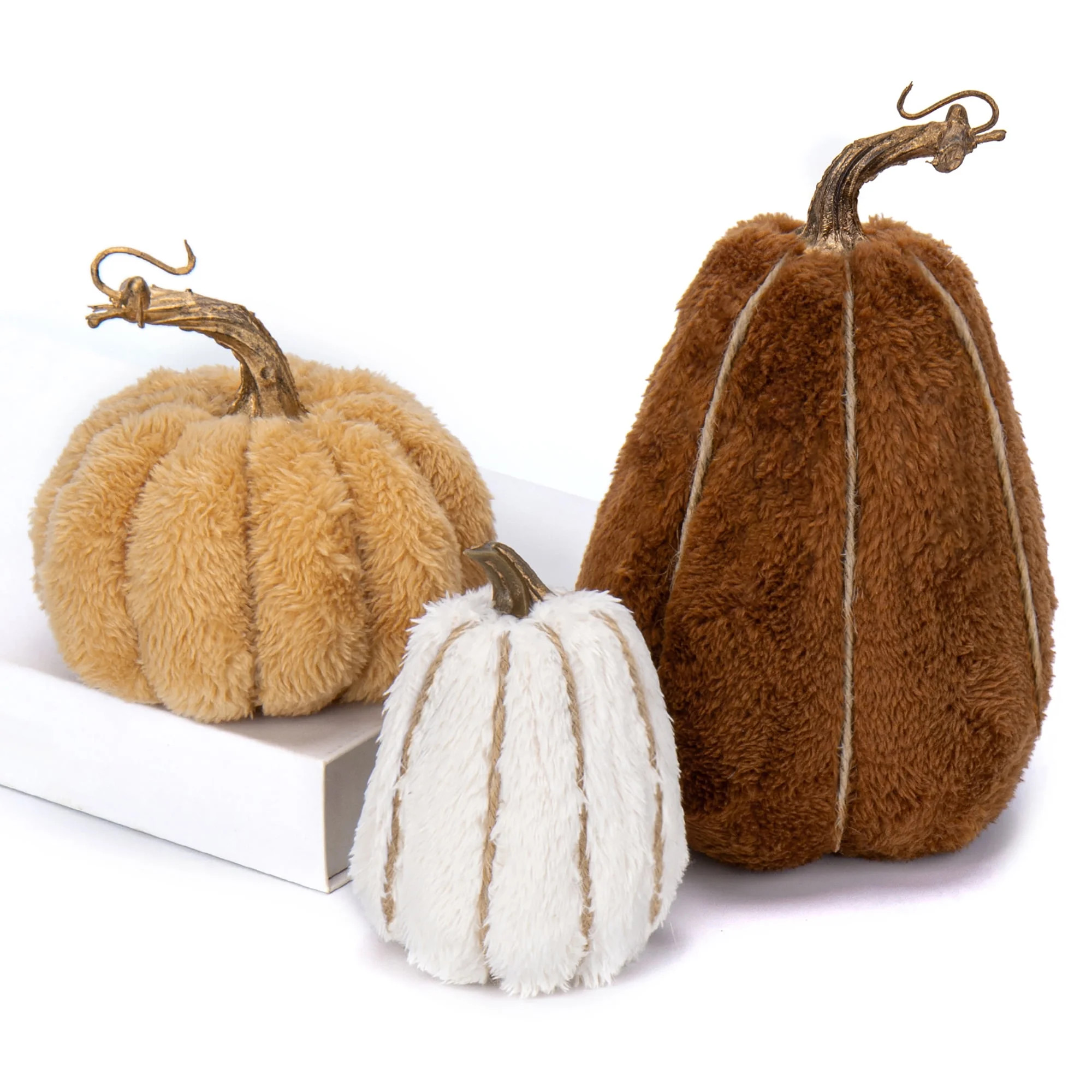 3 Pcs Artificial Pumpkins Decoration Set Sherpa Pumpkins Assorted Small size Fake Fall Pumpkin Ha... | Walmart (US)