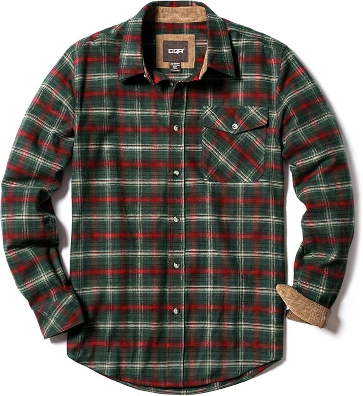 CQR Men's All Cotton Flannel Shirt, Long Sleeve Casual Button Up Plaid Shirt, Brushed Soft Outdoo... | Amazon (US)