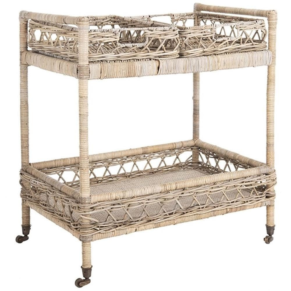 Safavieh Home Collection Ambrose BCT6500A Grey Wash and Antique Brass 2 Tier Rattan Bar Cart | Amazon (US)