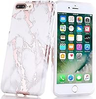 iPhone 7 Plus Case, Shiny Rose Gold White Marble Design, BAISRKE Clear Bumper Matte TPU Soft Rubber  | Amazon (US)